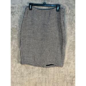 Ralph Lauren Pencil Skirt Size 10 Linen Silk Blend Navy Houndstooth Preppy Twee